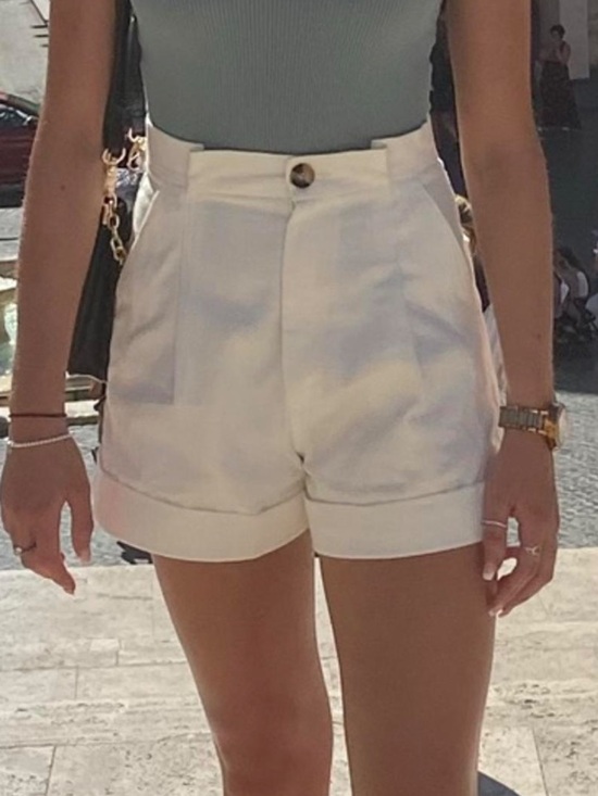 Zara Pants - Zara High-Waist White Cuffed Shorts